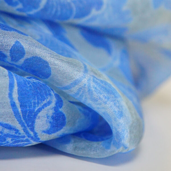 Silk Scarf Blue with Flowers