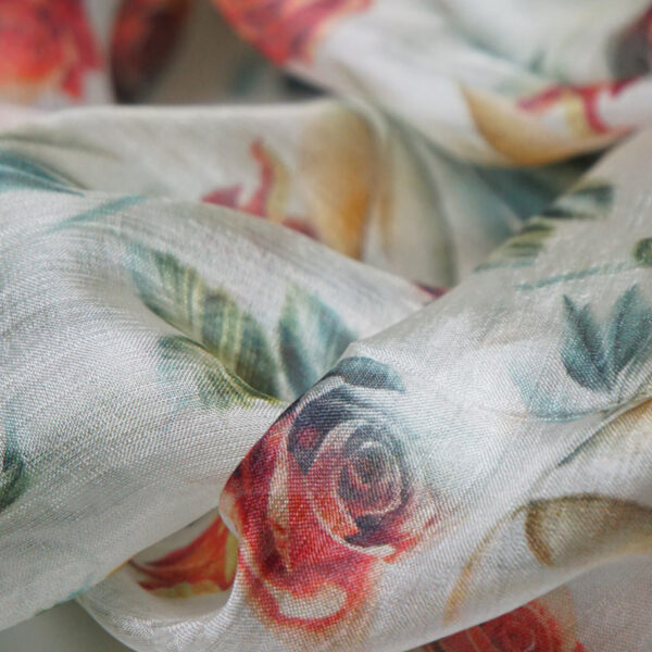 Silk Scarf Roses On White