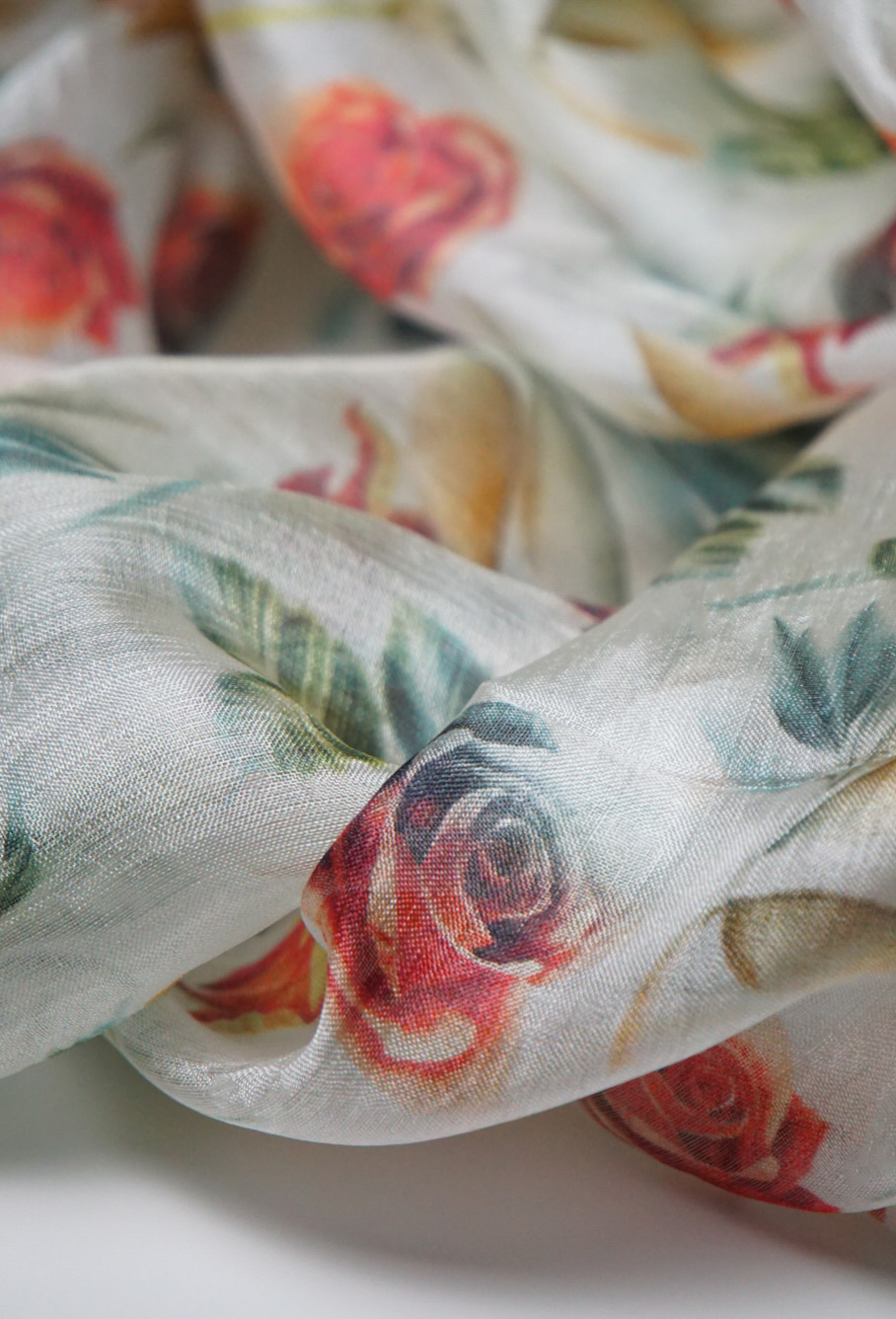 Silk Scarf Roses On White