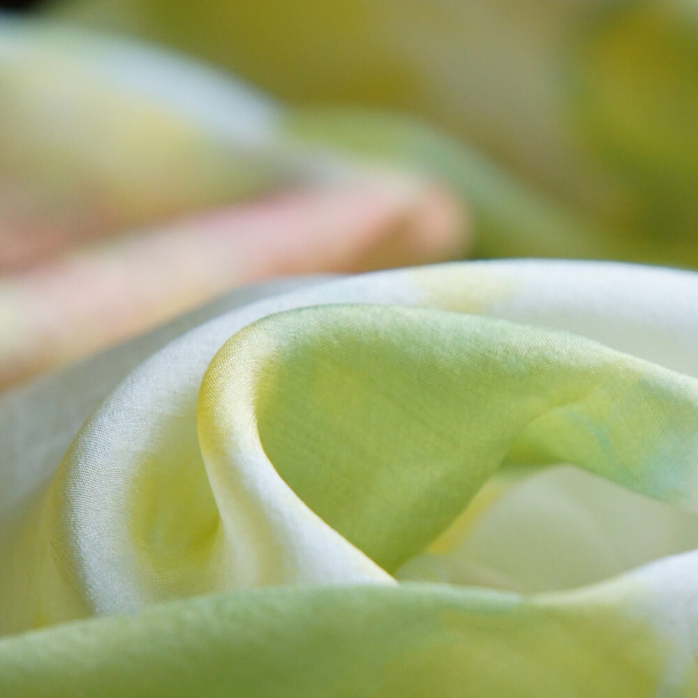 Silk Scarf Green - Yellow With Pink