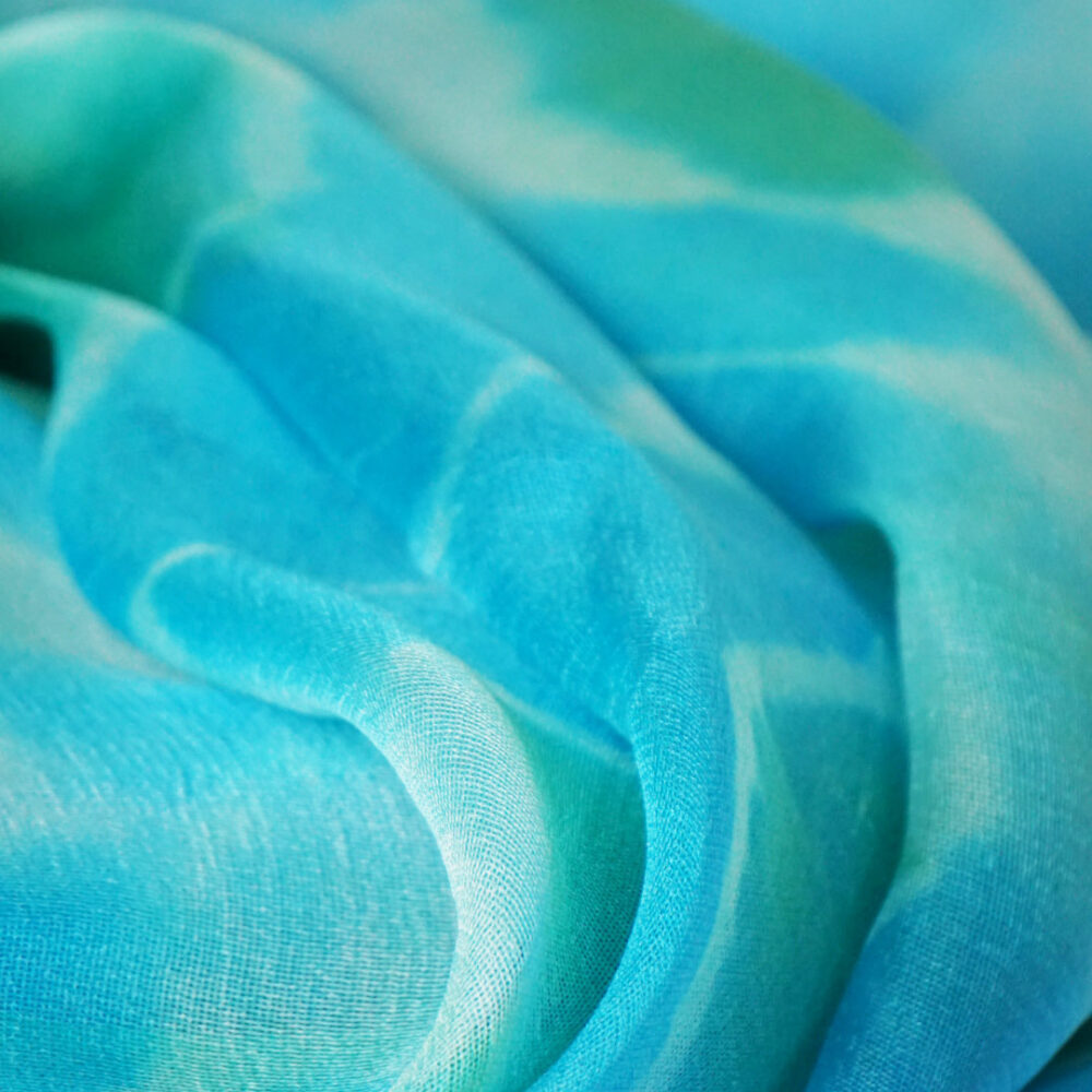 Silk Scarf Blue With Green Diamonds