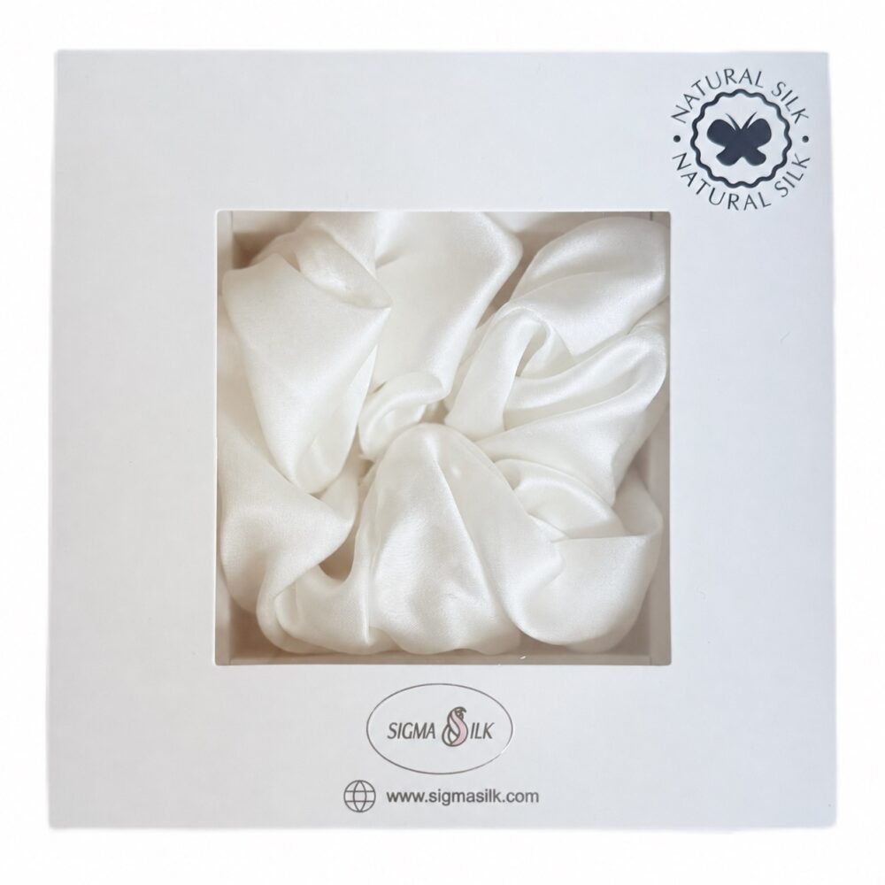 Pearl White 22 Momme Mulberry Silk Scrunchie by Sigma Silk