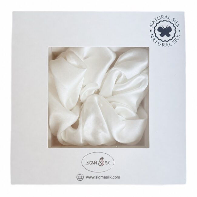 Pearl White 22 Momme Mulberry Silk Scrunchie by Sigma Silk