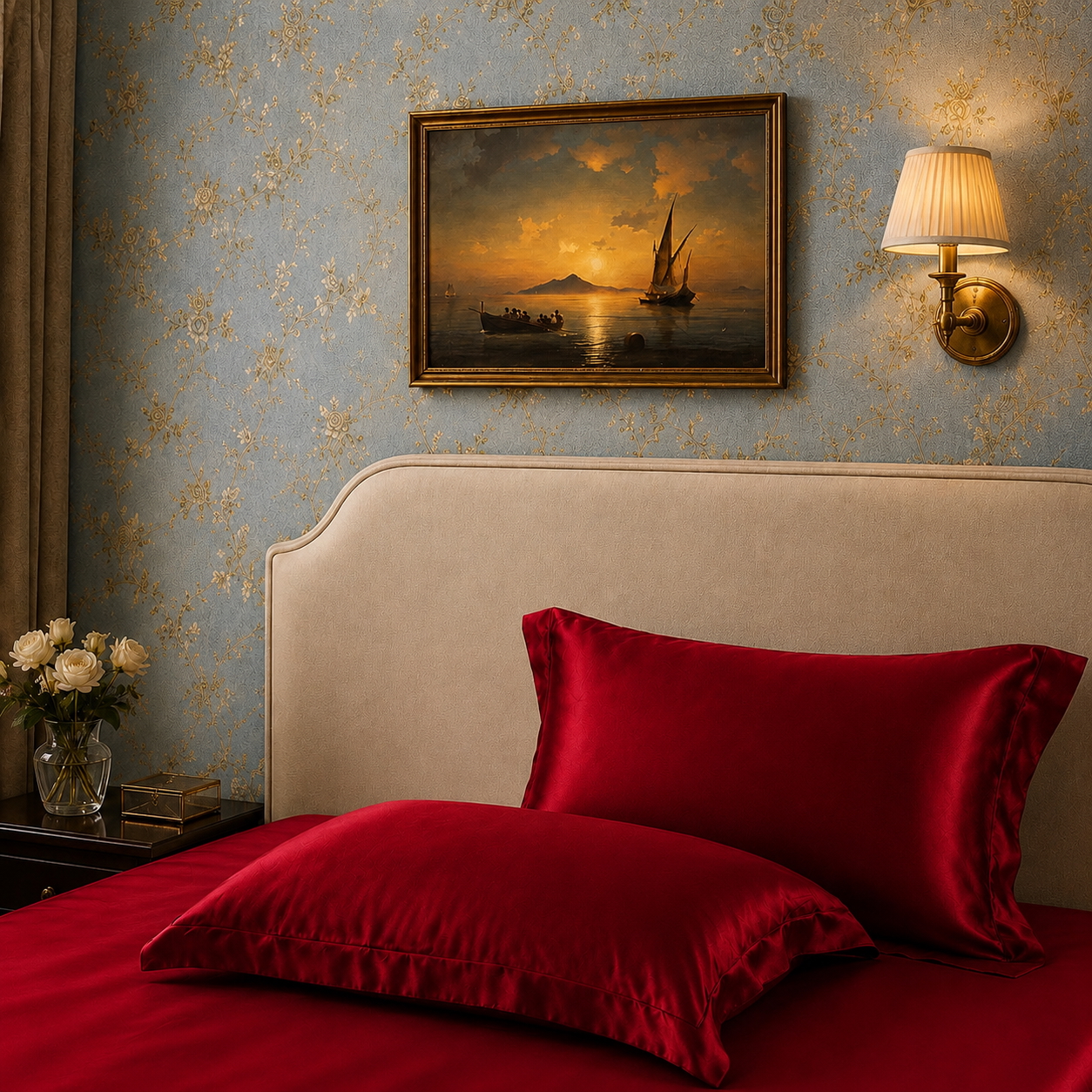 Ruby Red Luxury White Mulberry Silk Pillowcase