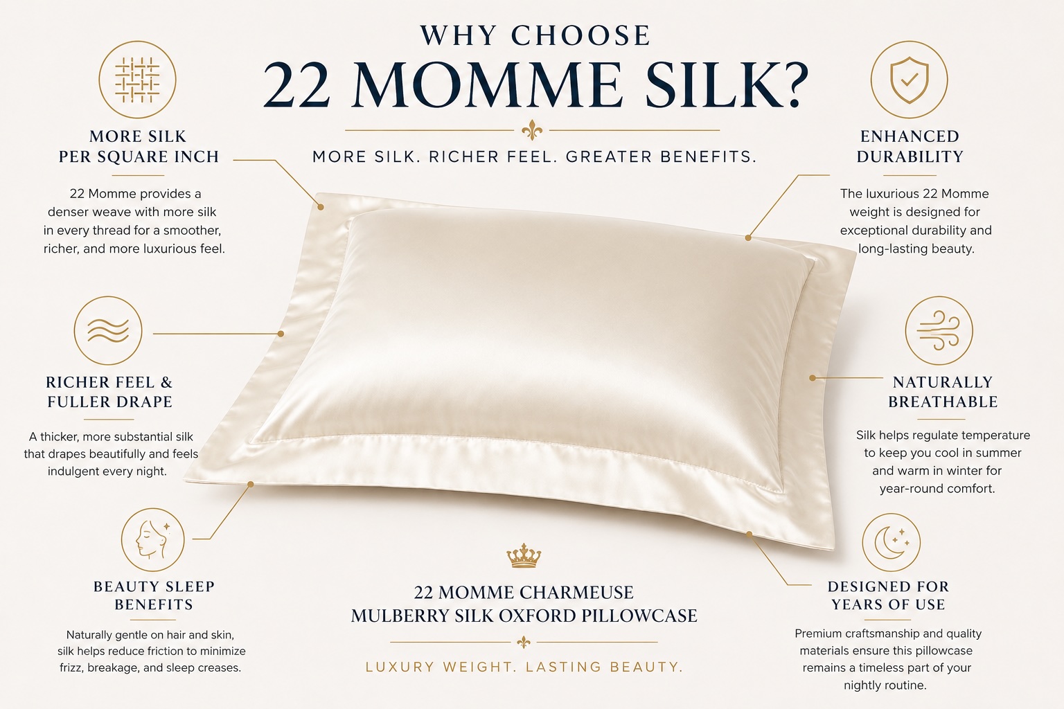 Schem Benefits of 22 Momme Charmeuse Mulberry Silk Pillowcase
