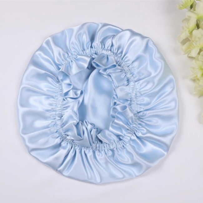 Double-layer 22 Momme Mulberry silk bonnet in sky blue