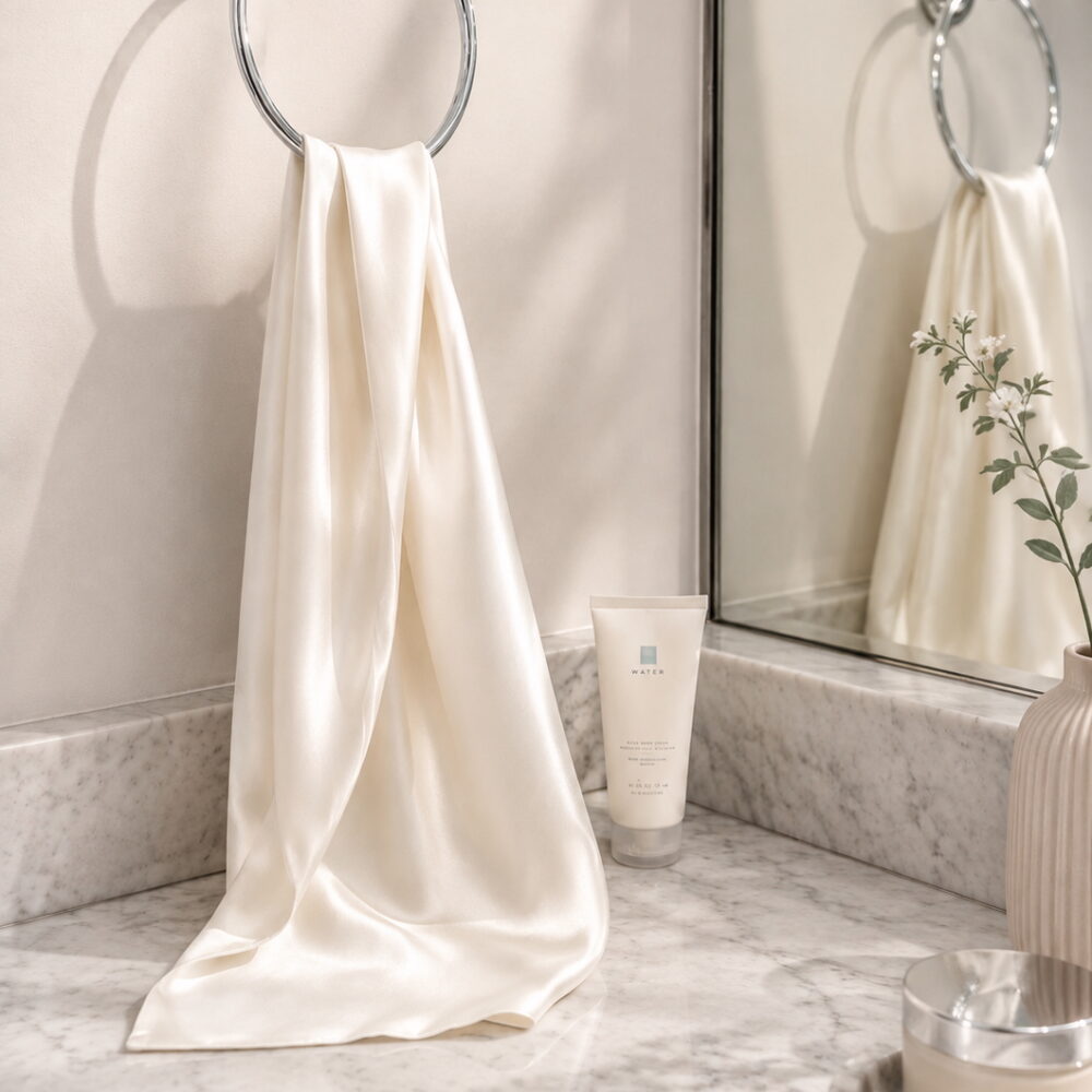 Ivory 22 momme mulberry silk charmeuse hair towel